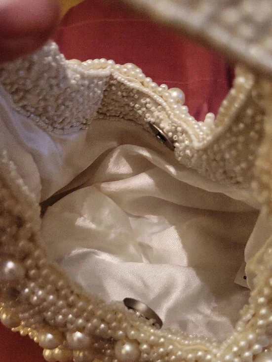 Handcrafted In India Pearl Gem Embellished Cream Evening Bag - Picture 4 of 4